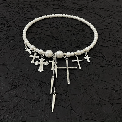 14K Gold-Plated Bead Cross Tassel Necklaces