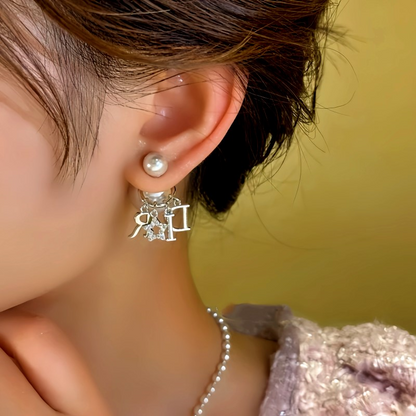 14K Gold-Plated Bead Letter Tassel Earrings