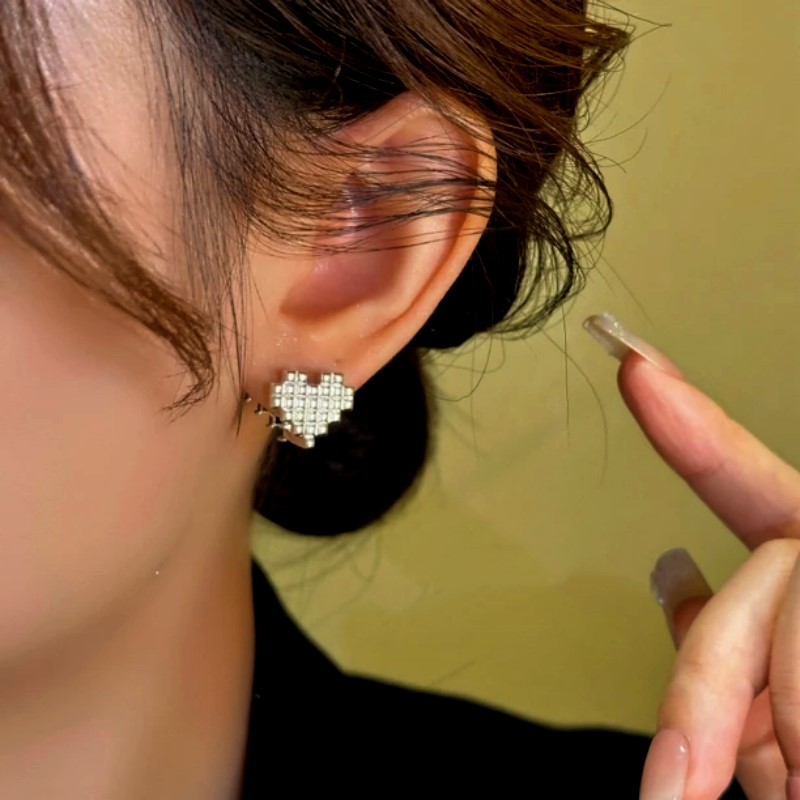 14K Gold-Plated Black And White Diamond Heart Earrings