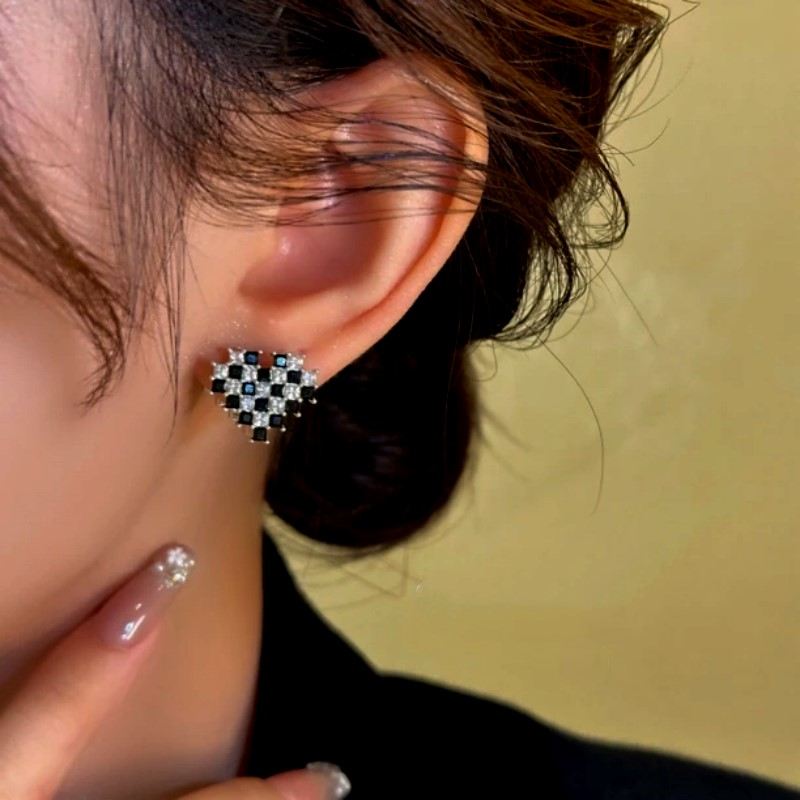 14K Gold-Plated Black And White Diamond Heart Earrings