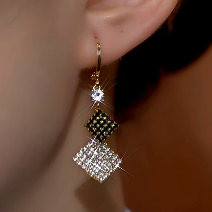 14K Gold-Plated Black And White Double-Layer Diamond Earrings