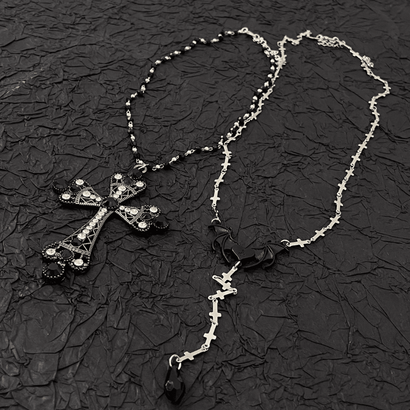 14K Gold-Plated Black Cross Necklaces