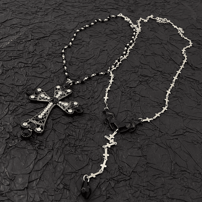 14K Gold-Plated Black Cross Necklaces