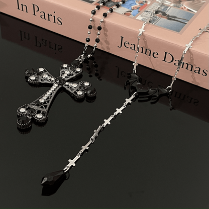 14K Gold-Plated Black Cross Necklaces