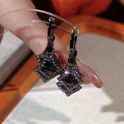 14K Gold-Plated Black Crystal Tassel Earrings