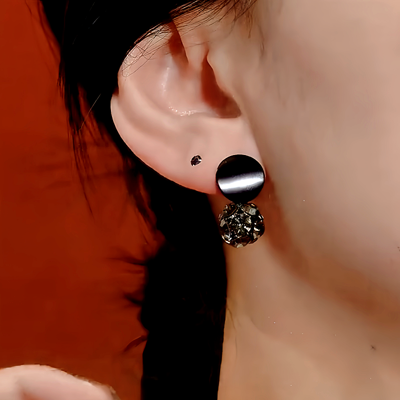 14K Gold-Plated Black Diamond Ball Earrings