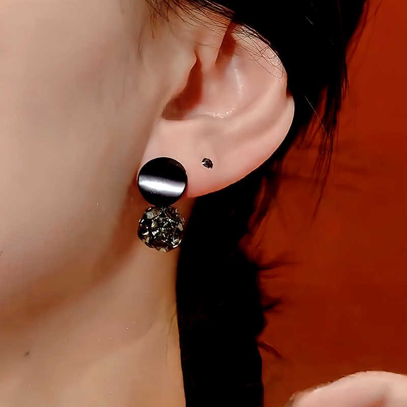 14K Gold-Plated Black Diamond Ball Earrings