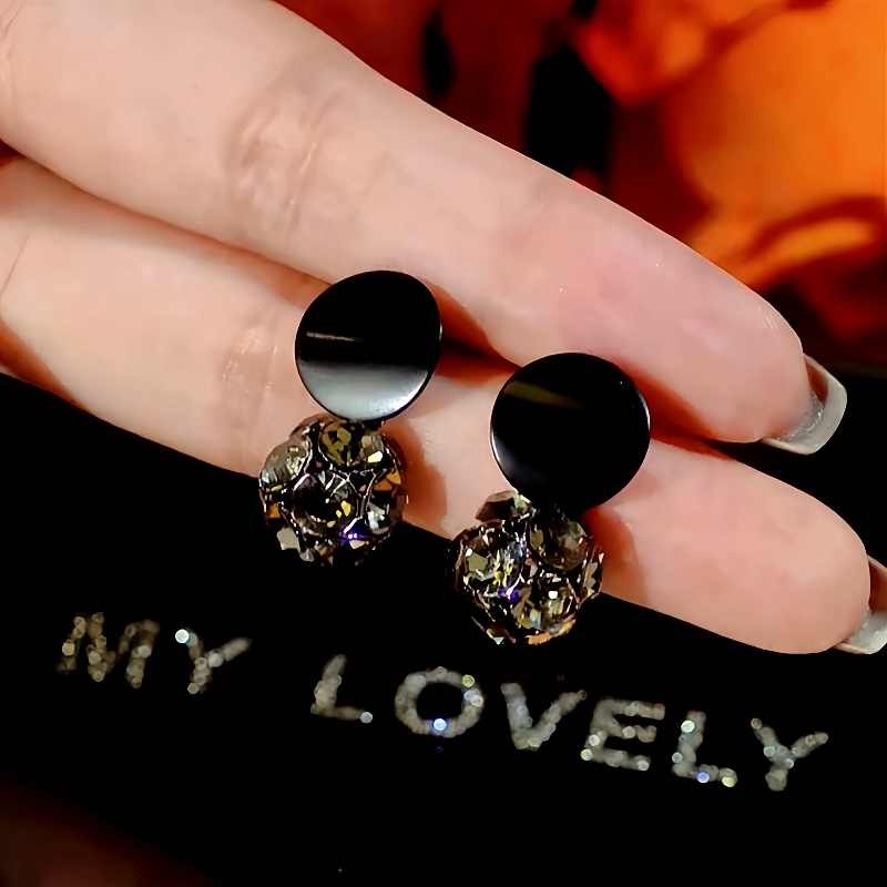 14K Gold-Plated Black Diamond Ball Earrings