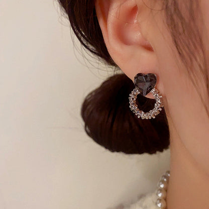 14K Gold-Plated Black Diamond Heart Hoop Earrings