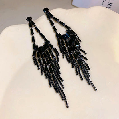 14K Gold-Plated Black Diamond Tassel Earrings