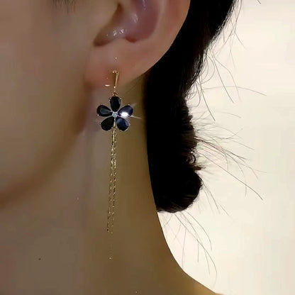 14K Gold-Plated Black Flower Earrings