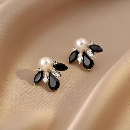 14K Gold-Plated Black Petal Pearl Stud Earrings
