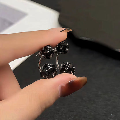 14K Gold-Plated Black Zircon Ball Earrings