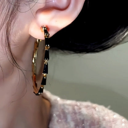 14K Gold-Plated Black Zircon Hoop Earrings