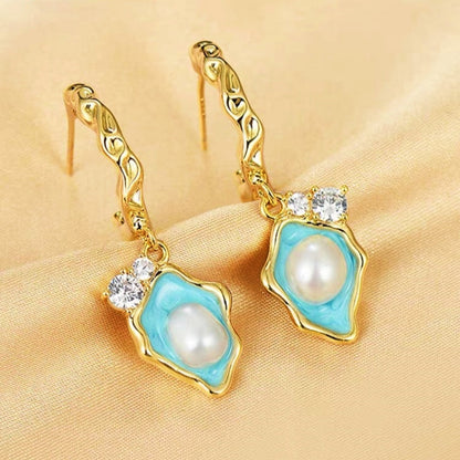 14K Gold-Plated Blue Shell Pearl Earrings