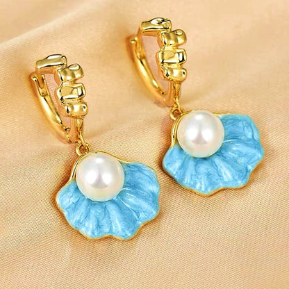 14K Gold-Plated Blue Shell Pearl Earrings