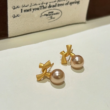 14K Gold-Plated Bow Bead Earrings