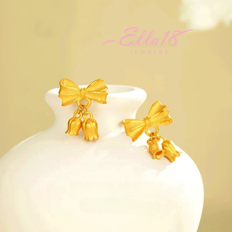 14K Gold-Plated Bow Orchid Flower Earrings