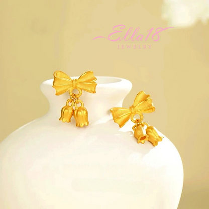 14K Gold-Plated Bow Orchid Flower Earrings