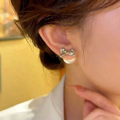 14K Gold-Plated Bow Pearl Earrings