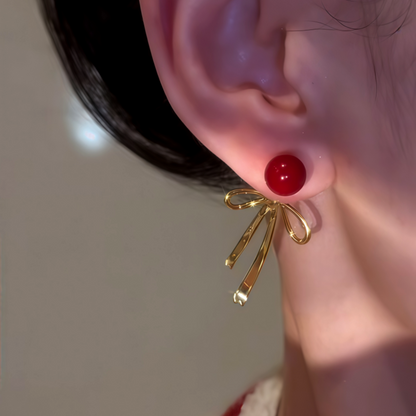 14K Gold-Plated Bow Pearl Earrings