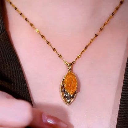 14K Gold-Plated Brown Crystal Leaf Pendant Necklace