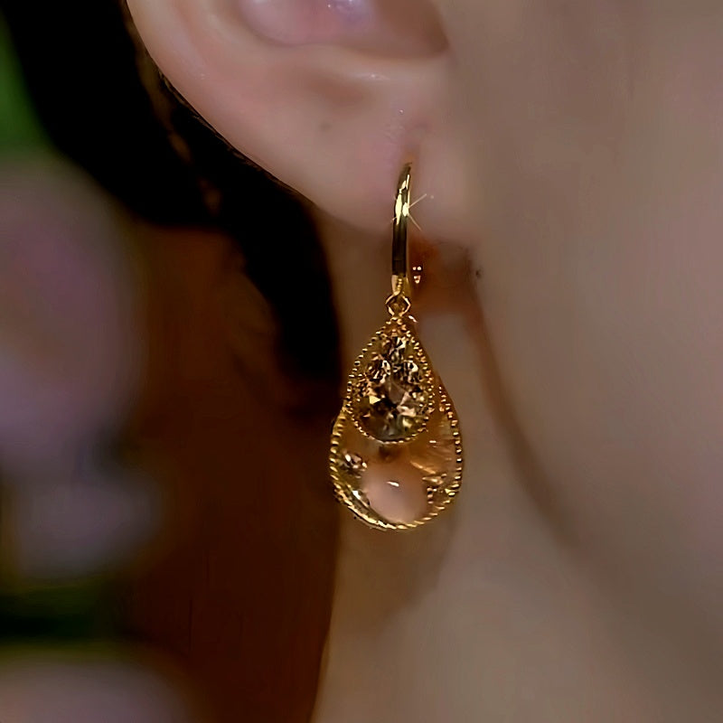 14K Gold-Plated Brown Crystal Water Drop Earrings