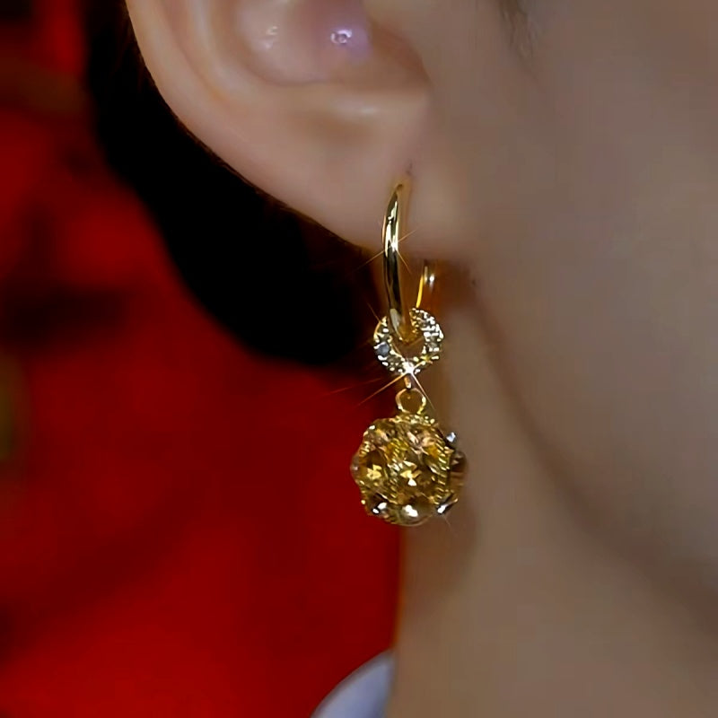 14K Gold-Plated Brown Diamond Ball Earrings