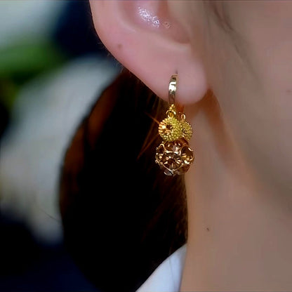 14K Gold-Plated Brown Diamond Ball Tassel Earrings