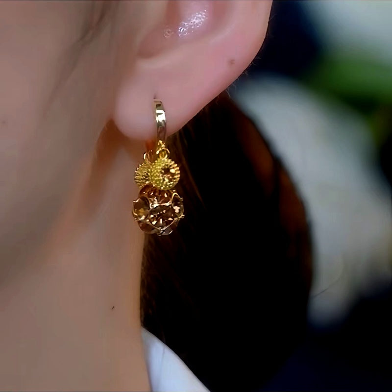 14K Gold-Plated Brown Diamond Ball Tassel Earrings