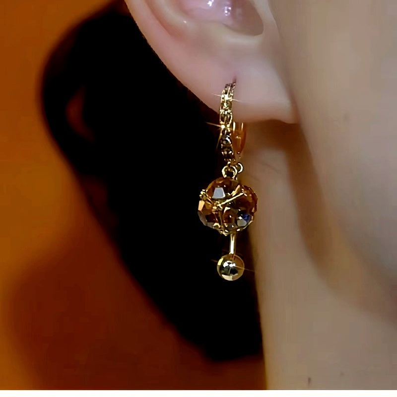 14K Gold-Plated Brown Diamond Ball Tassel Earrings