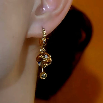 14K Gold-Plated Brown Diamond Ball Tassel Earrings