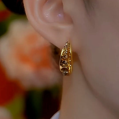 14K Gold-Plated Brown Diamond Hoop Earrings