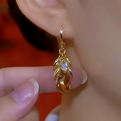 14K Gold-Plated Brown Diamond Leaf Drop Earrings