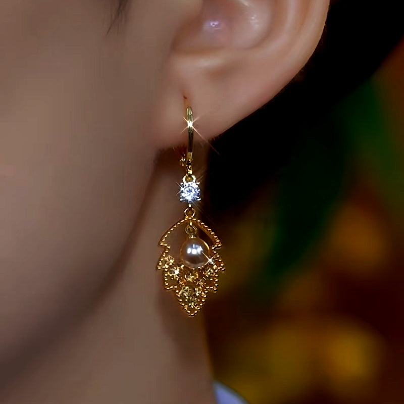 14K Gold-Plated Brown Diamond Leaf Earrings