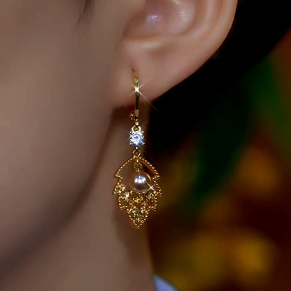 14K Gold-Plated Brown Diamond Leaf Earrings