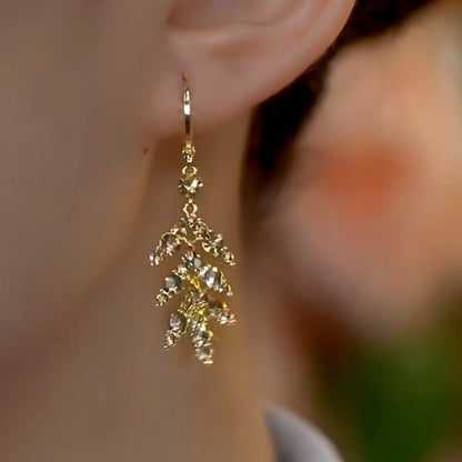 14K Gold-Plated  Brown Diamond Leaf Earrings