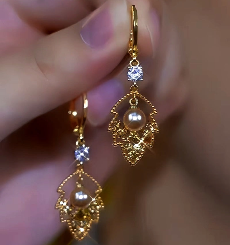 14K Gold-Plated Brown Diamond Leaf Earrings