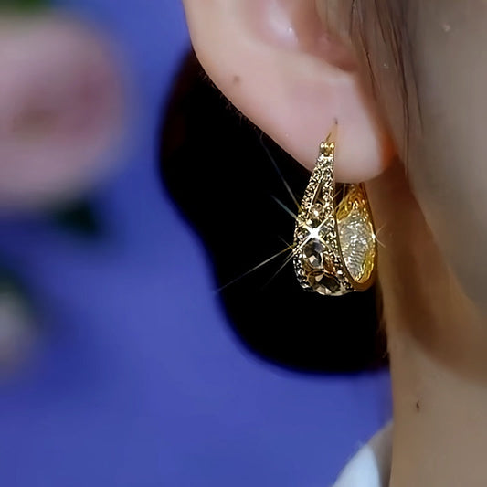 14K Gold-Plated Brown Diamond Mesh Water Drop Earrings