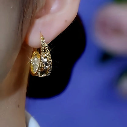 14K Gold-Plated Brown Diamond Mesh Water Drop Earrings