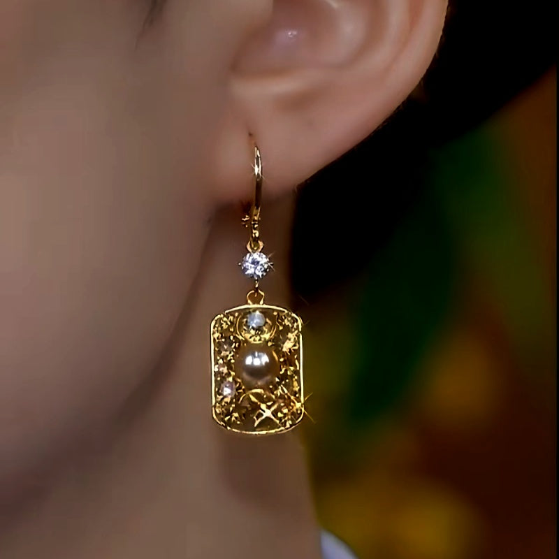 14K Gold-Plated Brown Diamond Pearl Earrings