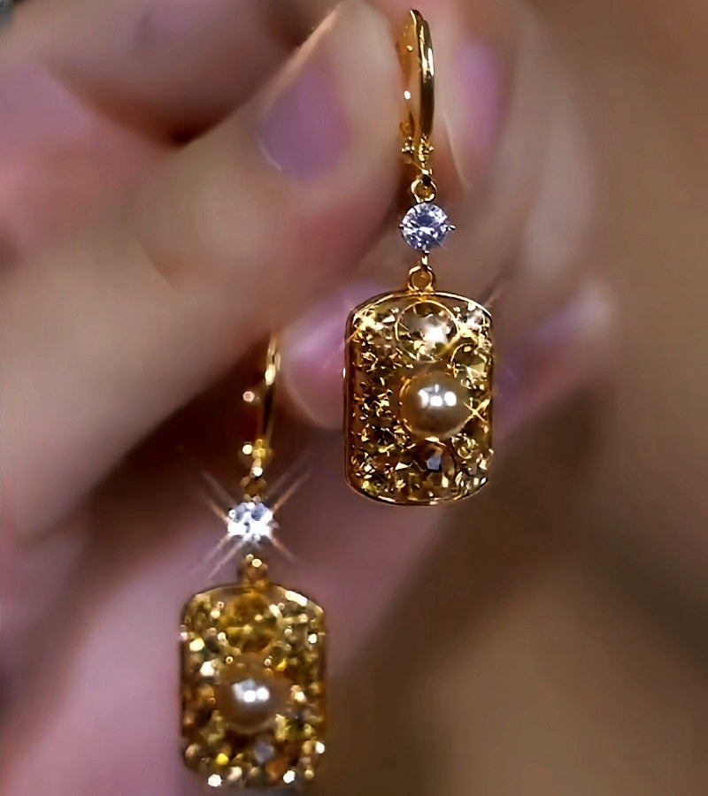 14K Gold-Plated Brown Diamond Pearl Earrings