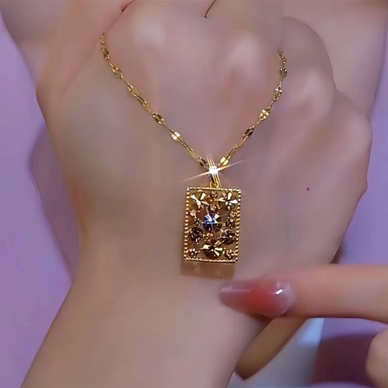14K Gold-Plated Brown Diamond Rectangular Pendant Necklaces