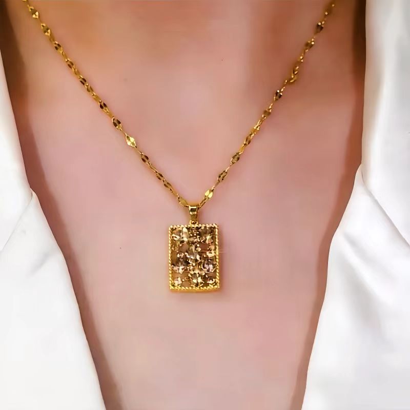 14K Gold-Plated Brown Diamond Rectangular Pendant Necklaces