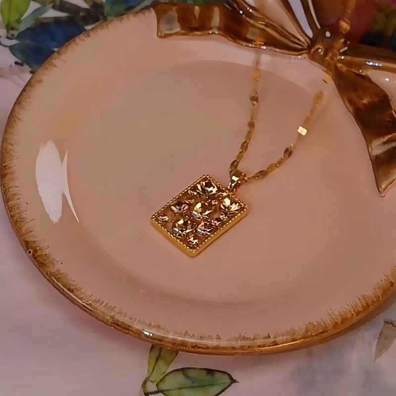 14K Gold-Plated Brown Diamond Rectangular Pendant Necklaces
