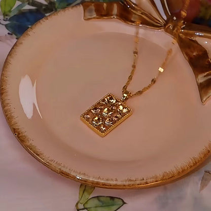 14K Gold-Plated Brown Diamond Rectangular Pendant Necklaces