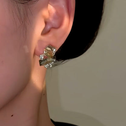 14K Gold-Plated Brown Sugar Cube Diamond Stud Earrings