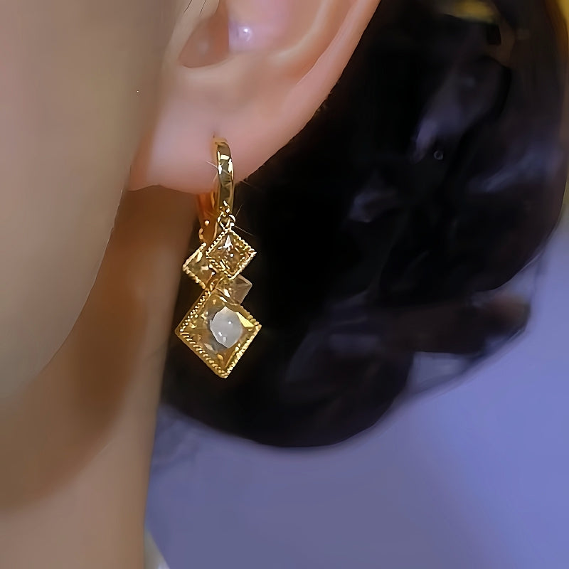 14K Gold-Plated Brown Zircon Crystal Diamond Earrings