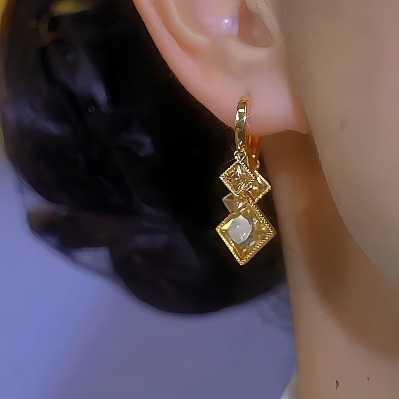 14K Gold-Plated Brown Zircon Crystal Diamond Earrings