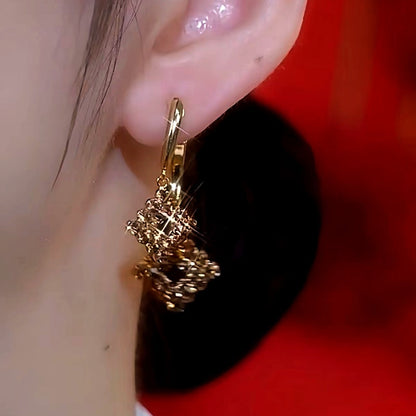 14K Gold-Plated Brown Zircon Diamond Earrings